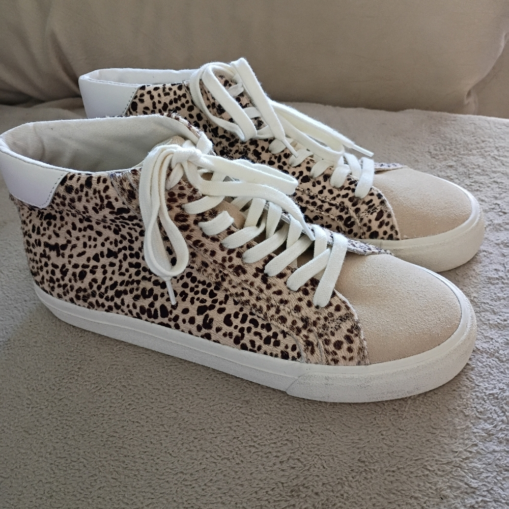 NWT Madewell Leopard Print Calf Hair High-Top Sneakers Women8.5/Men 7size. - Picture 2 of 10